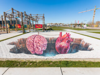 Leon Keer connects head and heart in a new anamorphic street painting